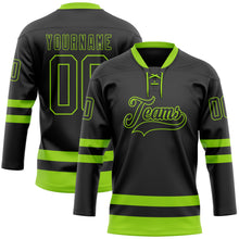 Load image into Gallery viewer, Custom Black Neon Green Hockey Lace Neck Jersey