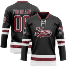 Load image into Gallery viewer, Custom Black Burgundy-White Hockey Lace Neck Jersey