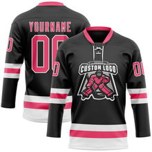 Load image into Gallery viewer, Custom Black Neon Pink-White Hockey Lace Neck Jersey