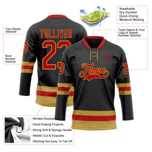 Load image into Gallery viewer, Custom Black Red-Old Gold Hockey Lace Neck Jersey