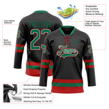 Load image into Gallery viewer, Custom Black Kelly Green-Red Hockey Lace Neck Jersey