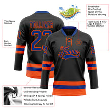 Load image into Gallery viewer, Custom Black Royal-Orange Hockey Lace Neck Jersey