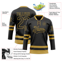 Load image into Gallery viewer, Custom Black Old Gold Hockey Lace Neck Jersey