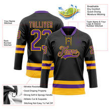 Load image into Gallery viewer, Custom Black Purple-Gold Hockey Lace Neck Jersey