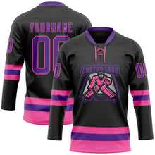 Load image into Gallery viewer, Custom Black Purple-Pink Hockey Lace Neck Jersey