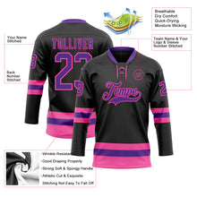 Load image into Gallery viewer, Custom Black Purple-Pink Hockey Lace Neck Jersey