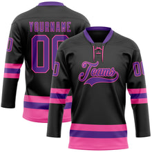 Load image into Gallery viewer, Custom Black Purple-Pink Hockey Lace Neck Jersey