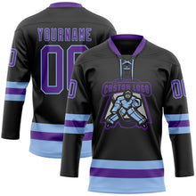 Load image into Gallery viewer, Custom Black Purple-Light Blue Hockey Lace Neck Jersey