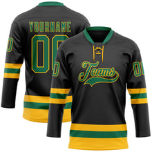 Load image into Gallery viewer, Custom Black Kelly Green-Gold Hockey Lace Neck Jersey