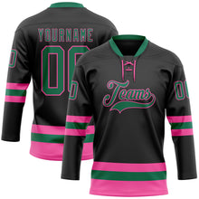 Load image into Gallery viewer, Custom Black Kelly Green-Pink Hockey Lace Neck Jersey