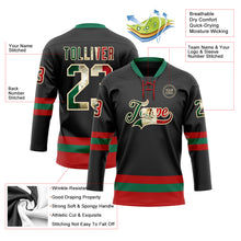 Load image into Gallery viewer, Custom Black Vintage Mexican Flag Cream Red-Kelly Green Hockey Lace Neck Jersey