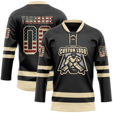 Load image into Gallery viewer, Custom Black Vintage USA Flag-Cream Hockey Lace Neck Jersey