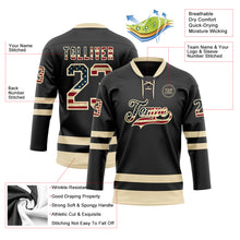 Load image into Gallery viewer, Custom Black Vintage USA Flag-Cream Hockey Lace Neck Jersey