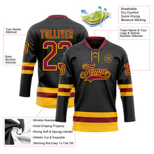 Load image into Gallery viewer, Custom Black Crimson-Gold Hockey Lace Neck Jersey