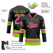 Load image into Gallery viewer, Custom Black Pink-Neon Green Hockey Lace Neck Jersey