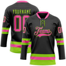 Load image into Gallery viewer, Custom Black Pink-Neon Green Hockey Lace Neck Jersey