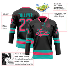 Load image into Gallery viewer, Custom Black Neon Pink-Aqua Hockey Lace Neck Jersey