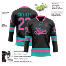 Load image into Gallery viewer, Custom Black Pink-Aqua Hockey Lace Neck Jersey