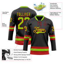 Load image into Gallery viewer, Custom Black Neon Green-Red Hockey Lace Neck Jersey