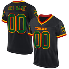 Load image into Gallery viewer, Custom Black Green Gold-Red Mesh Authentic Throwback Football Jersey