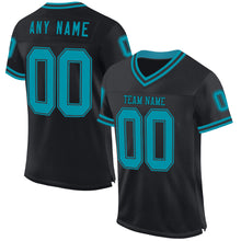 Load image into Gallery viewer, Custom Black Teal Mesh Authentic Throwback Football Jersey