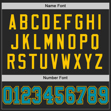 Load image into Gallery viewer, Custom Black Teal-Yellow Mesh Authentic Throwback Football Jersey