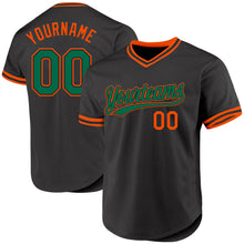 Load image into Gallery viewer, Custom Black Kelly Green-Orange Authentic Throwback Baseball Jersey
