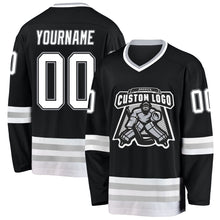 Load image into Gallery viewer, Custom Black White-Gray Hockey Jersey