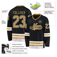 Load image into Gallery viewer, Custom Black Old Gold-White Hockey Jersey