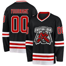 Load image into Gallery viewer, Custom Black Red-White Hockey Jersey
