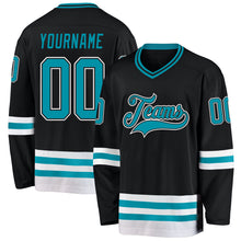 Load image into Gallery viewer, Custom Black Teal-White Hockey Jersey