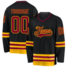 Load image into Gallery viewer, Custom Black Maroon-Gold Hockey Jersey