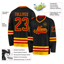 Load image into Gallery viewer, Custom Black Red-Gold Hockey Jersey