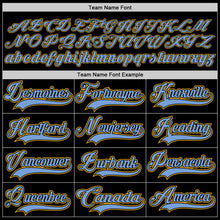 Load image into Gallery viewer, Custom Black Light Blue-Gold Hockey Jersey