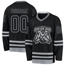 Load image into Gallery viewer, Custom Black Gray Hockey Jersey