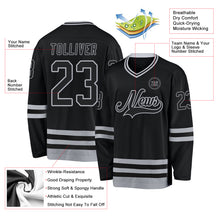 Load image into Gallery viewer, Custom Black Gray Hockey Jersey