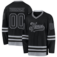 Load image into Gallery viewer, Custom Black Gray Hockey Jersey