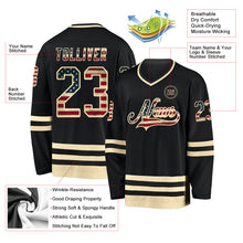 Load image into Gallery viewer, Custom Black Vintage USA Flag-Cream Hockey Jersey