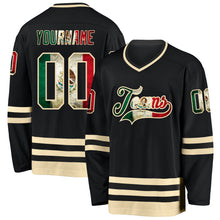 Load image into Gallery viewer, Custom Black Vintage Mexican Flag-Cream Hockey Jersey