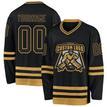 Load image into Gallery viewer, Custom Black Old Gold Hockey Jersey