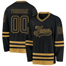 Load image into Gallery viewer, Custom Black Old Gold Hockey Jersey