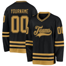 Load image into Gallery viewer, Custom Black Old Gold Hockey Jersey