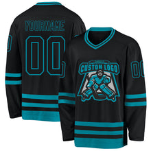 Load image into Gallery viewer, Custom Black Teal Hockey Jersey