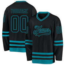 Load image into Gallery viewer, Custom Black Teal Hockey Jersey