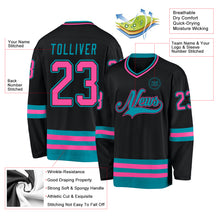 Load image into Gallery viewer, Custom Black Pink-Teal Hockey Jersey