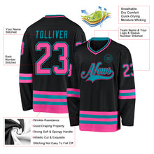 Load image into Gallery viewer, Custom Black Pink-Teal Hockey Jersey