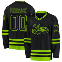 Load image into Gallery viewer, Custom Black Neon Green Hockey Jersey