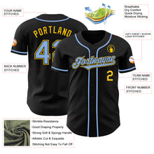 Load image into Gallery viewer, Custom Black Light Blue-Yellow Authentic Baseball Jersey