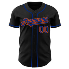 Load image into Gallery viewer, Custom Black Royal-Orange Authentic Baseball Jersey