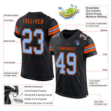 Load image into Gallery viewer, Custom Black Light Blue-Orange Mesh Authentic Football Jersey